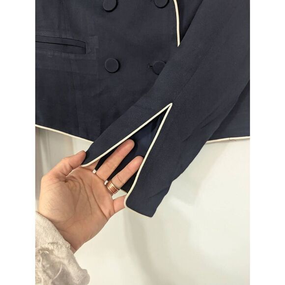Frame Piped‎ Cropped Blazer women's 6 navy blue double breasted - Picture 7 of 9